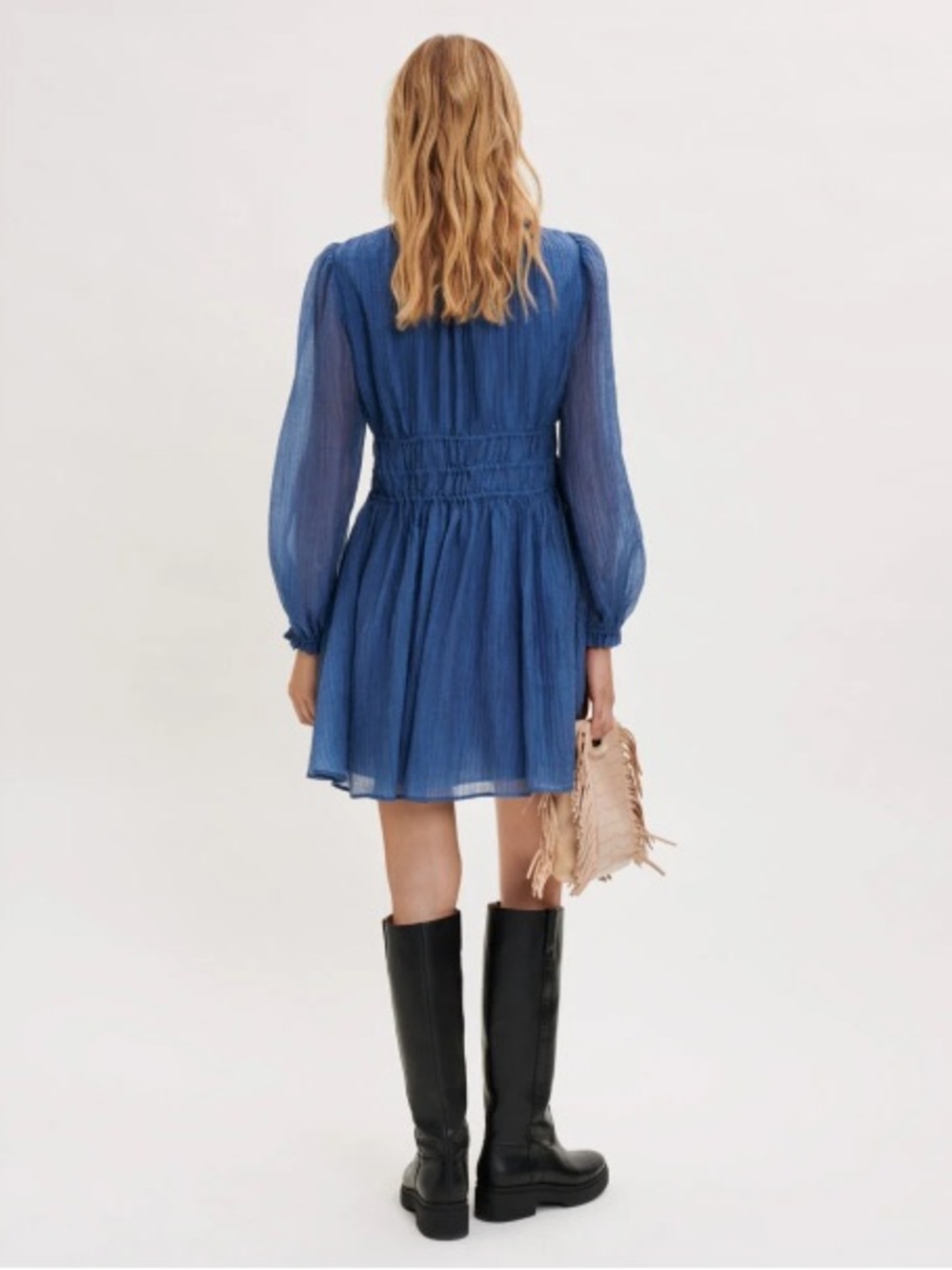 NWT Maje Dress — Riala Voile Dress in Blue, Long sleeve blue dress with skirt, S - Picture 4 of 16